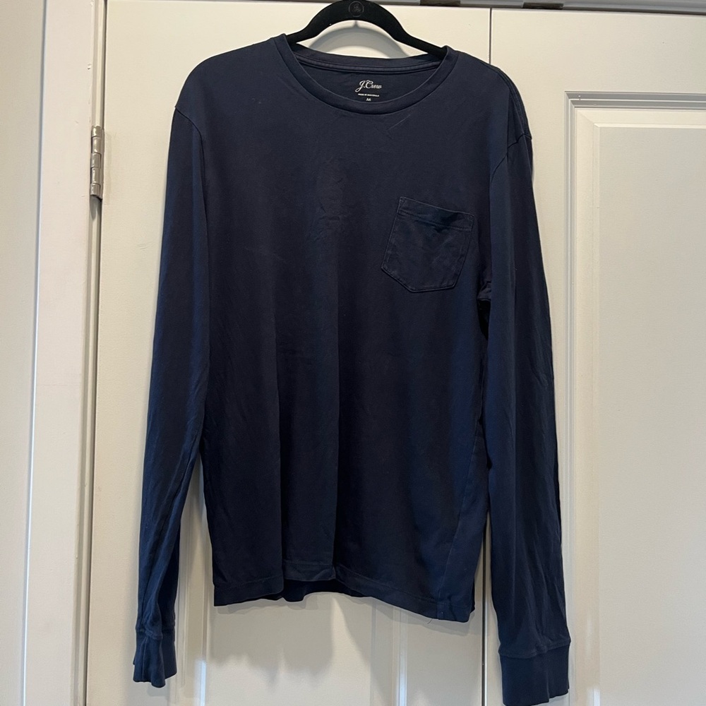 J. Crew Men's Long-Sleeve Pocket Tee in Navy Blue